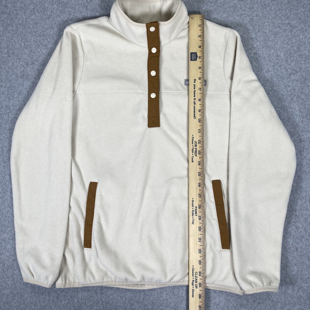 Columbia Fleece Pullover Womens Medium Cream Brown Snap Neck - Picture 13 of 16